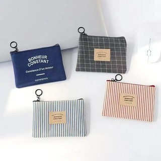Unisex Vải Túi Đựng Tiền Xu Ví Nữ Sọc Đồng Xu Đựng Thẻ Đựng Ví Dây Kéo Chìa Khóa Túi Bảo Quản Cho Bé Gái