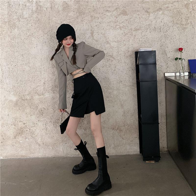 Áo Khoác Croptop Eo Cao Buộc Dây Phong Cách Hàn Quốc BZA Hàng Có Sẵn!Hàng Mới Về Mới Áo Vest Tay Dài Phong Cách Retro Mùa Thu 2023 Cho Nữ