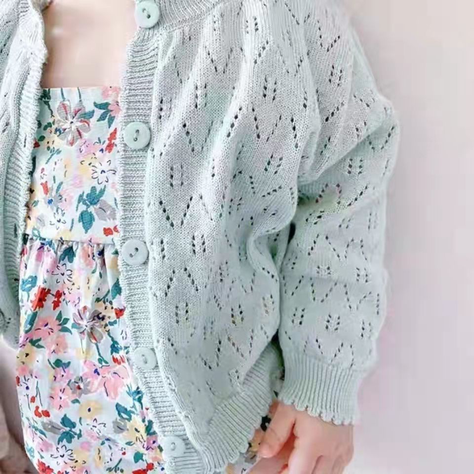 Áo Cardigan Dệt Kim Mỏng Tay Dài Màu Trơn Thời Trang Mùa Hè 2023 Cho Bé