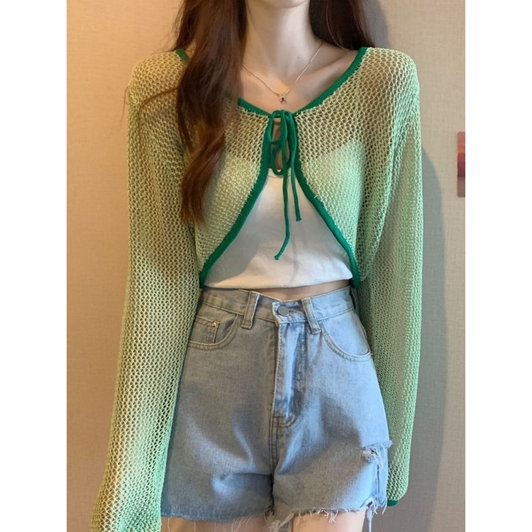 Áo Khoác Cardigan Dệt Kim Mỏng Dáng Ngắn Thời Trang Mùa Hè Dành Cho Nữ