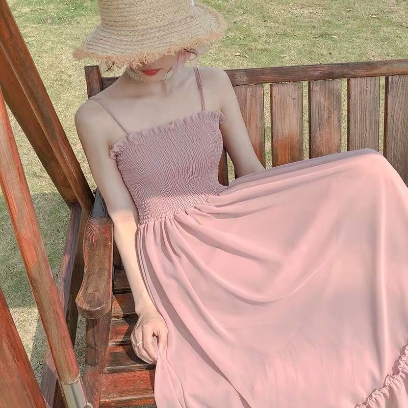 Đầm Voan Hai Dây Dáng Dài Phong Cách Hàn Quốc Thời Trang Mùa Hè Xinh Xắn Cho Nữ