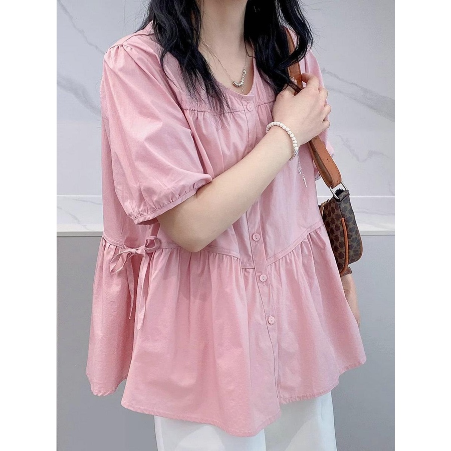 Áo Sơ Mi Cotton Lanh Mỏng Tay Ngắn Dáng Rộng Thời Trang 2023 Cho Nữ