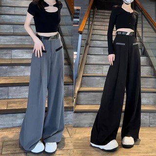 [quần tây nữ] Quần Ống Rộng Lưng Cao Phối Túi Giả Màu Xám Thời Trang Xuân Hè 2023 Cho Nữ
