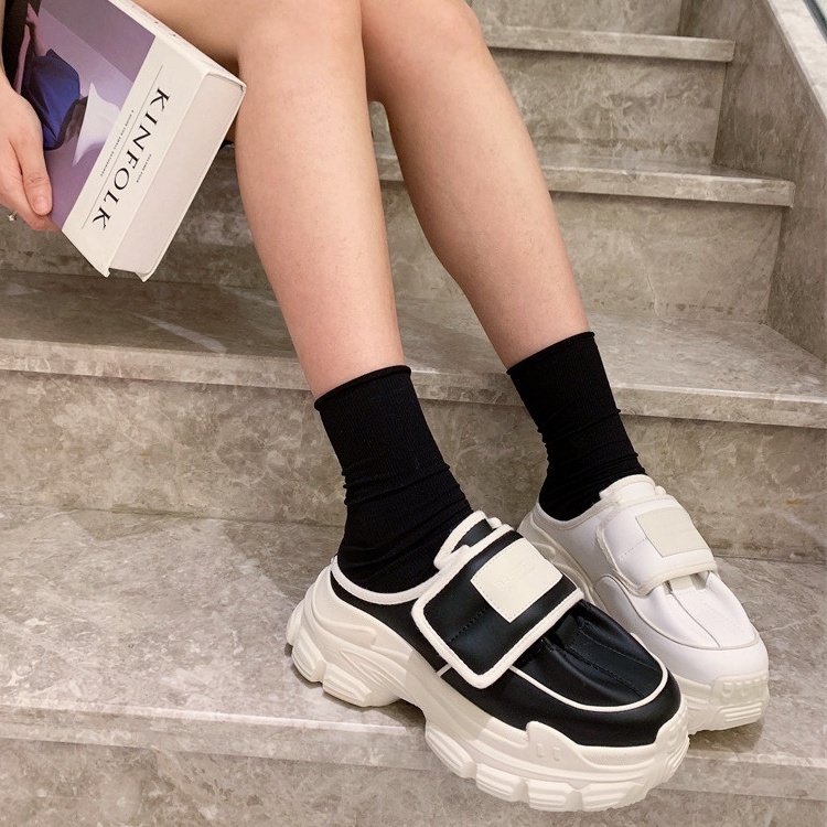 Giày chunky độn cao gầy đế dày Velcro mẫu mới 35-40 năm 2023 dép sục thường ngày sành điệu instagram