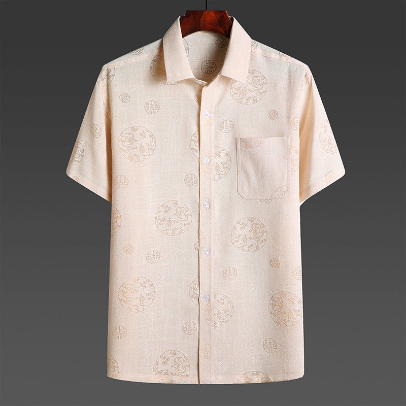 Áo Sơ Mi Cotton Lanh Mỏng Tay Ngắn Dáng Rộng Phong Cách Dân Tộc Thời Trang Mùa Hè Cho Nam Giới Trung Niên