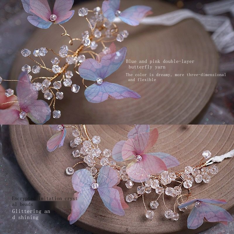 Vòng Đeo Tay Cô Dâu Đính Pha Lê Hình Hoa Bướm Màu Hồng / Xanh Dương Lấp Lánh