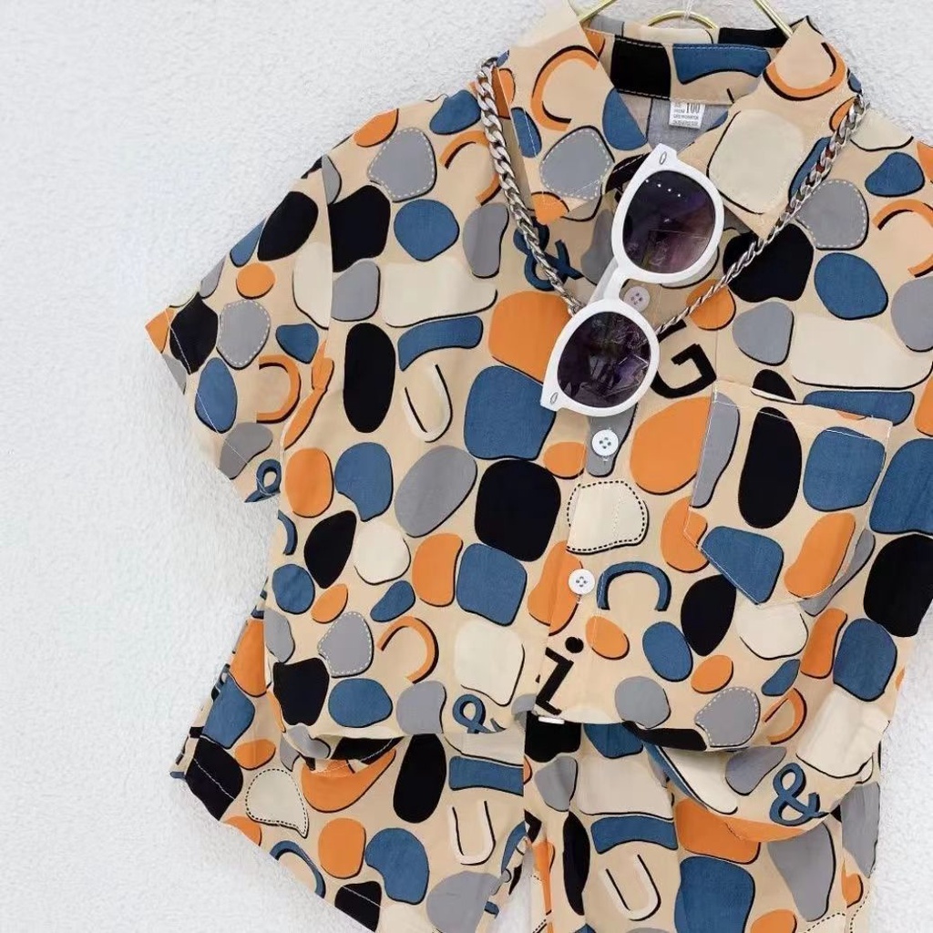 Set Áo Sơ Mi Và Quần Short Họa Tiết Graffiti Thời Trang Mùa Hè Cho Bé Trai