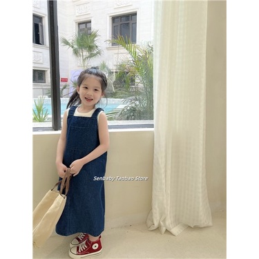 Đầm Yếm Denim Dáng Dài Kiểu Nhật Bản Thời Trang Mùa Hè Cho Bé Gái