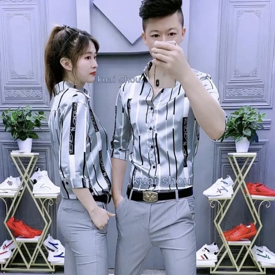 Áo Sơ Mi Tay Lửng Dáng Ôm Không Trơn Họa Tiết Kẻ Sọc Thời Trang Mùa Hè Cho Nam