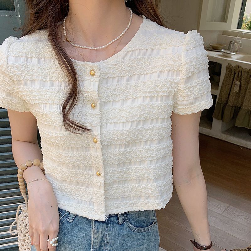 Áo Sơ Mi Tay Phồng Màu Trơn Phong Cách Retro Pháp Thời Trang Mùa Hè Mới Cho Nữ
