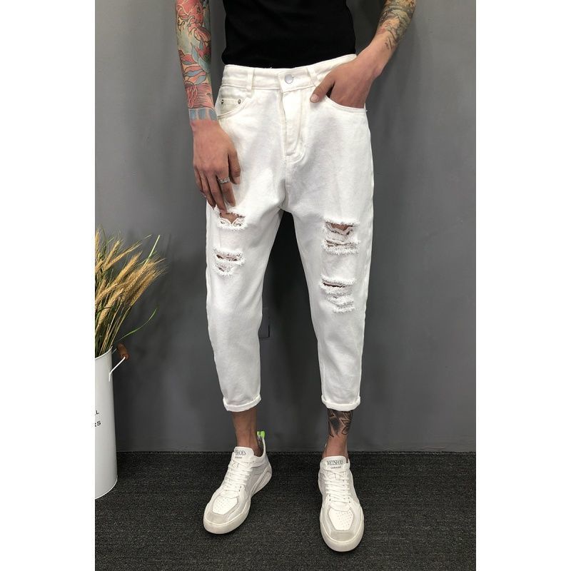 Quần jeans Lửng Rách Gối Thời Trang Dành Cho Nam