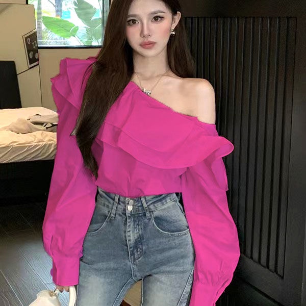 Áo Sơ Mi Tay Dài Trễ Vai Phong Cách Hàn Quốc Ngọt Ngào Hàng Mới