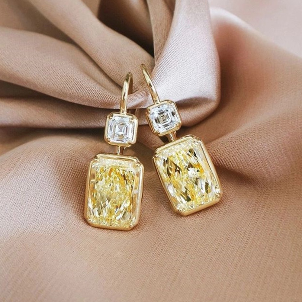 Khuyên Tai Đính Đá Zircon Hình Vuông Màu Vàng Phong Cách ins Hàn Quốc Cao Cấp Dễ Phối Đồ Dành Cho Bạn Nữ