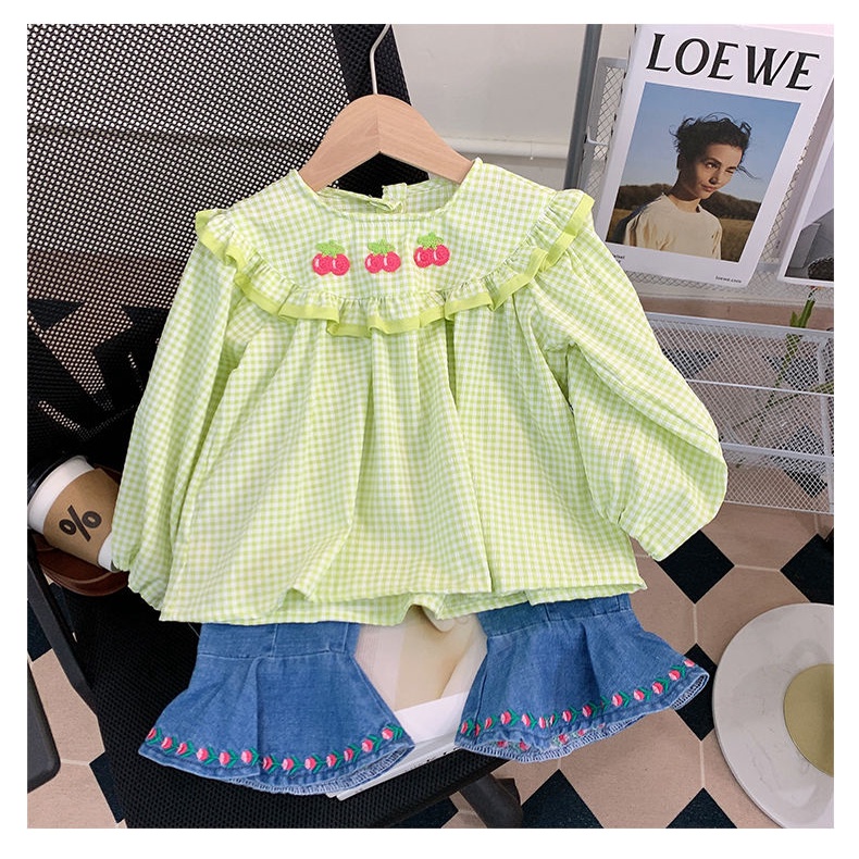 Áo Sơ Mi Tay Dài Họa Tiết Kẻ Sọc Thời Trang Xuân Thu 2023 Mới Cho Bé Gái