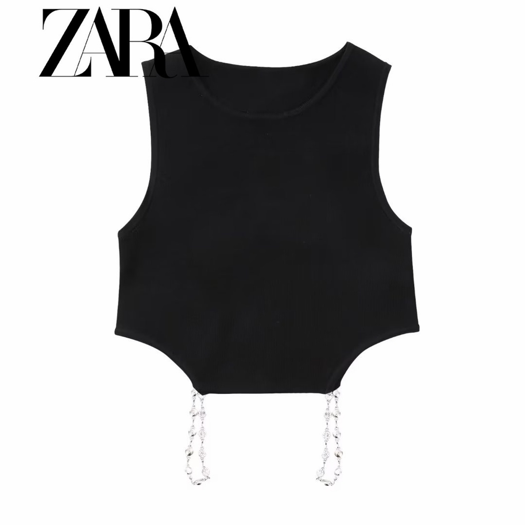 Bộ Áo Dệt Kim + Chân Váy Zara Hở Lưng Phối Dây Xích Cá Tính Cho Nữ