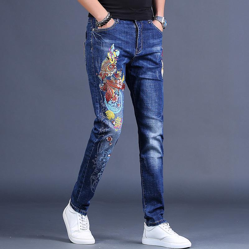 Quần jeans Thêu Họa Tiết Phong Cách Trung Hoa Mới 2023 Cho Nam