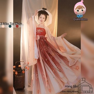  XS-XL Hán Phục Nguyên Bản Đời Đường Nữ Váy Chữ Thập Cổ Áo Tay To Bộ Thêu Phong Cách Đường 