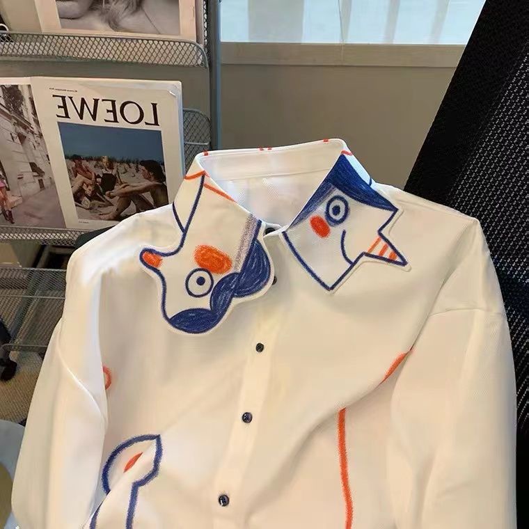 Áo Sơ Mi Tay Dài Dáng Rộng In Họa Tiết Graffiti Thời Trang Xuân Thu 2023 Cho Nữ