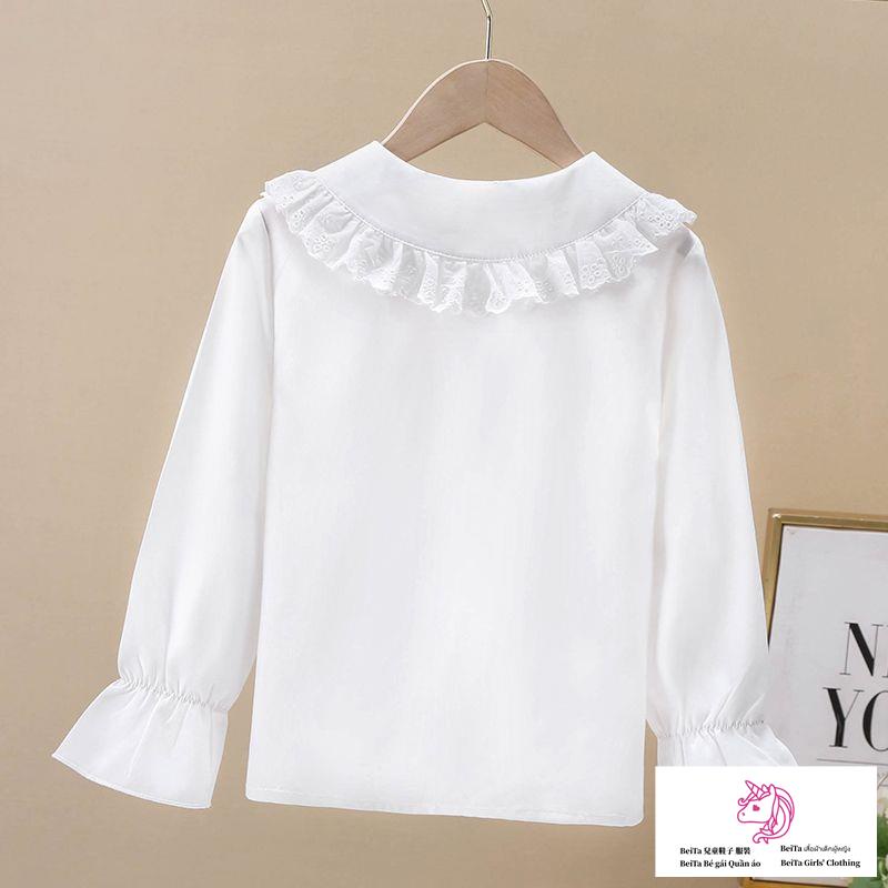Beita ~ áo sơ mi cổ búp bê ren tươi nhỏ 2023 phong cách mới mùa xuân hè thời trang cơ sở áo sơ mi trắng cô gái áo mùa thu