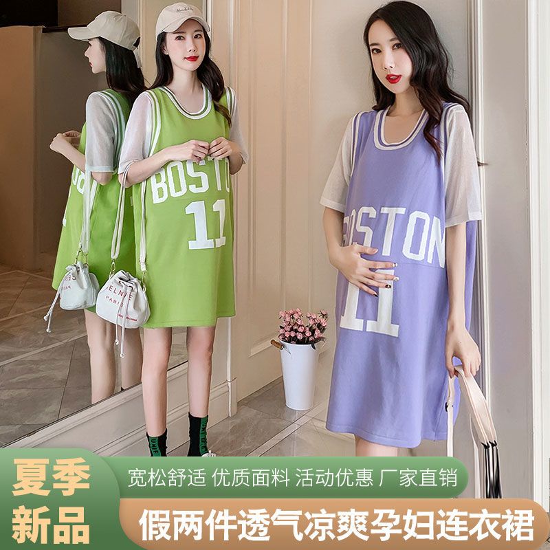 Giới Hạn Thời Gian Bán Chạy Đầm Thun Dài Đến Giữa Mẹ Bầu Tay Ngắn Phong Cách Mới Plus Size