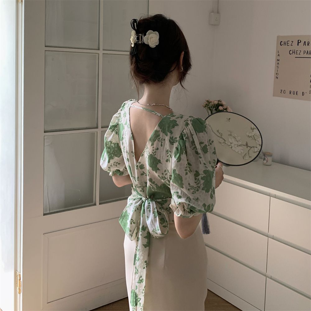 Áo Sơ Mi Cổ Chữ V Hở Lưng Thắt Nơ Xinh Xắn Thời Trang Hè Cho Nữ