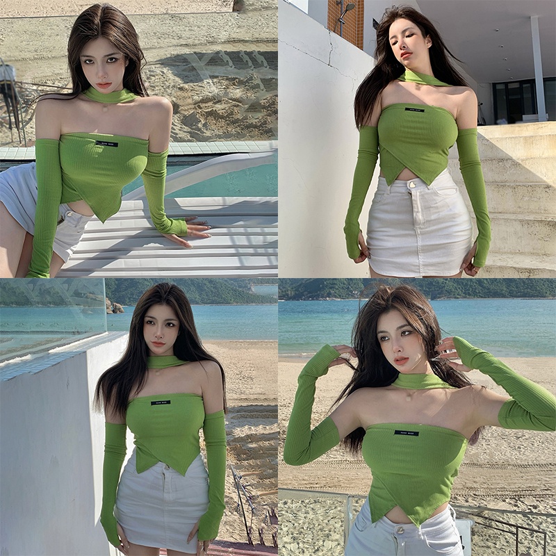 Áo Thun Croptop Dáng Ôm Phong Cách Hàn Quốc Quyến Rũ Cho Nữ