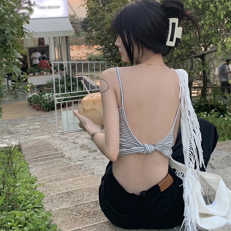 Áo Tank Top Dệt Kim Sát Nách Kẻ Sọc Kiểu Hàn Quốc Thời Trang Mùa Hè Cho Nữ