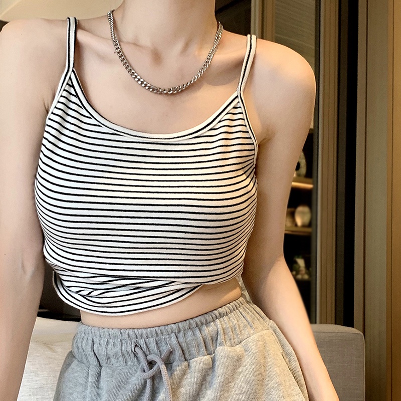 Áo Tank Top Dệt Kim Sát Nách Kẻ Sọc Kiểu Hàn Quốc Thời Trang Mùa Hè Cho Nữ