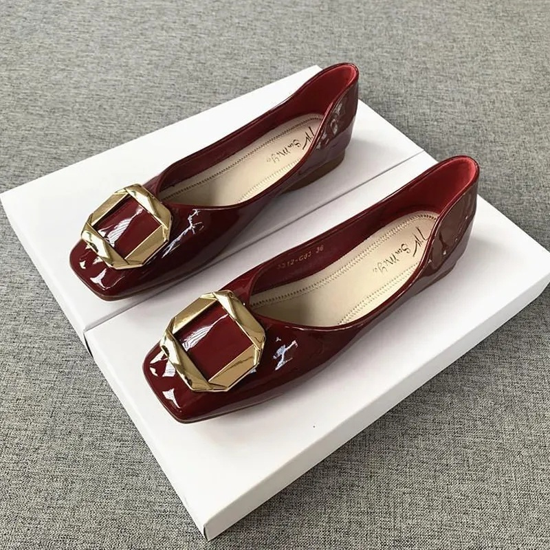 Giày Búp Bê Da Bóng Mũi Vuông Đế Mềm Size Lớn 44 Thời Trang Xuân Thu 2023 Cho Nữ