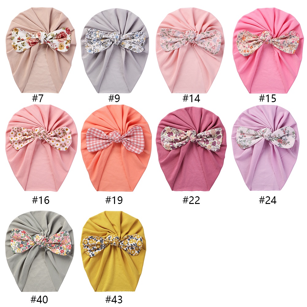 Mũ Trùm Đầu Chất Liệu Cotton Mềm Mại Đính Nơ Họa Tiết Hoa Xinh Xắn Cho Bé