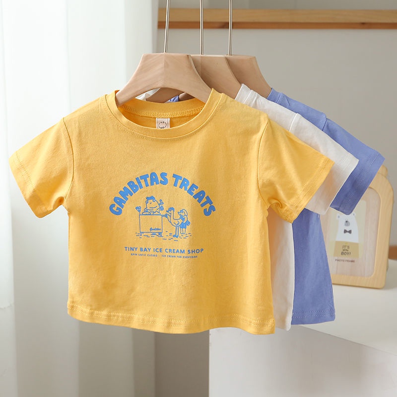 Áo Thun Cotton Mỏng Tay Ngắn Dáng Rộng In Chữ Cái Phong Cách Nước Ngoài Cho Bé Kích Thước 80 Yards-130 Yards 3