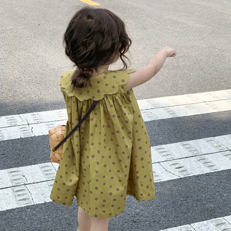 Đầm Cotton Sát Nách Chấm Bi Dễ Thương Phong Cách Hàn Quốc Thời Trang Mùa Hè Cho Bé Gái