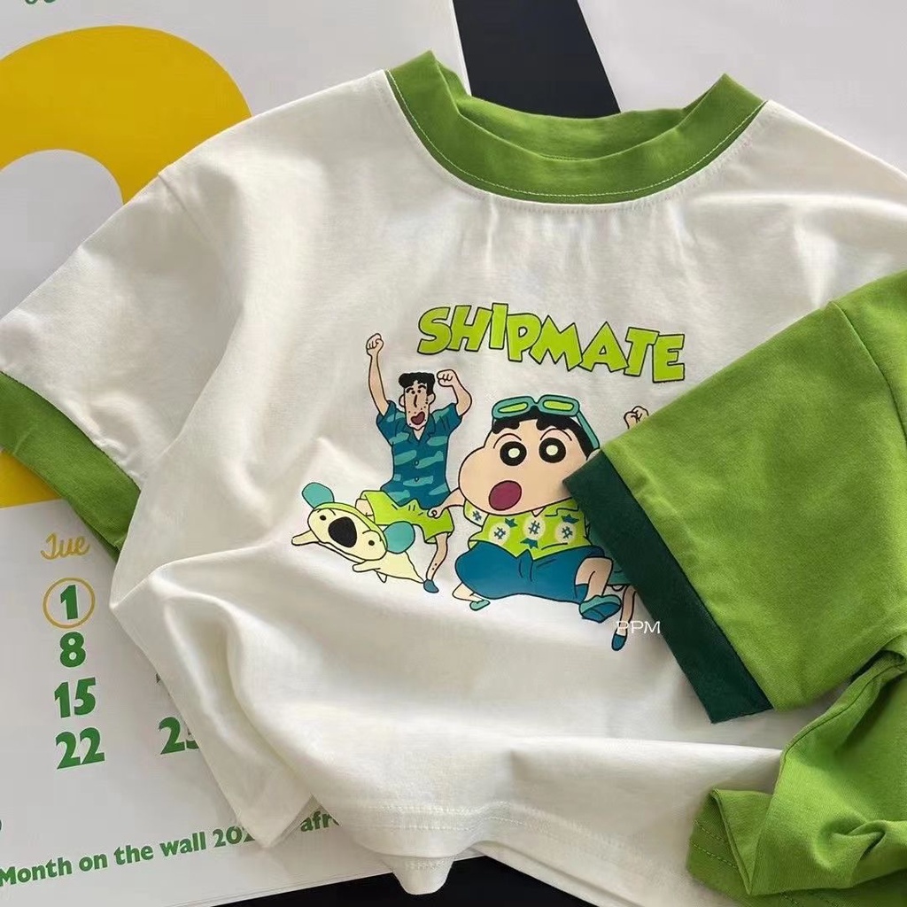 Áo Thun Cotton Tay Ngắn In Hoạt Hình Cậu Bé Bút Chì Shin-Chan Thời Trang Mùa Hè Hàn Quốc 2023