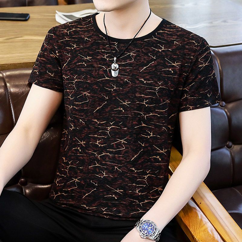 Áo Thun Lụa Lạnh Tay Ngắn Dáng Ôm In Hoa Kiểu Hàn Quốc Thời Trang Mùa Hè Cho Nam