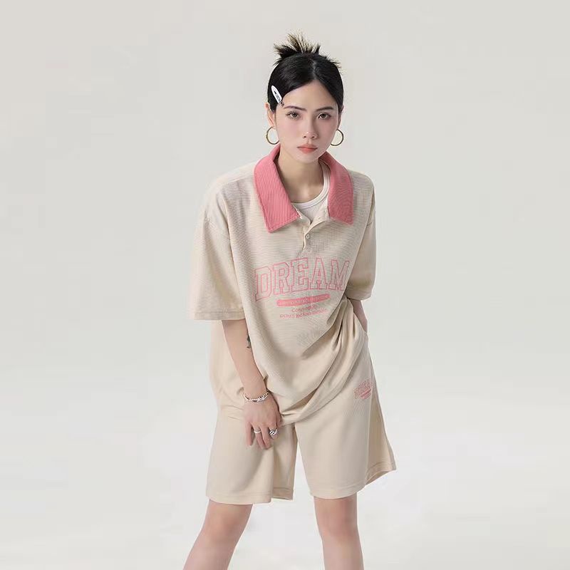 Bộ Đồ Thể Thao Áo Thun polo Tay Ngắn Phối Quần Short Dáng Rộng Kiểu Hàn Quốc Thời Trang Mùa Hè Cho Nữ y2k
