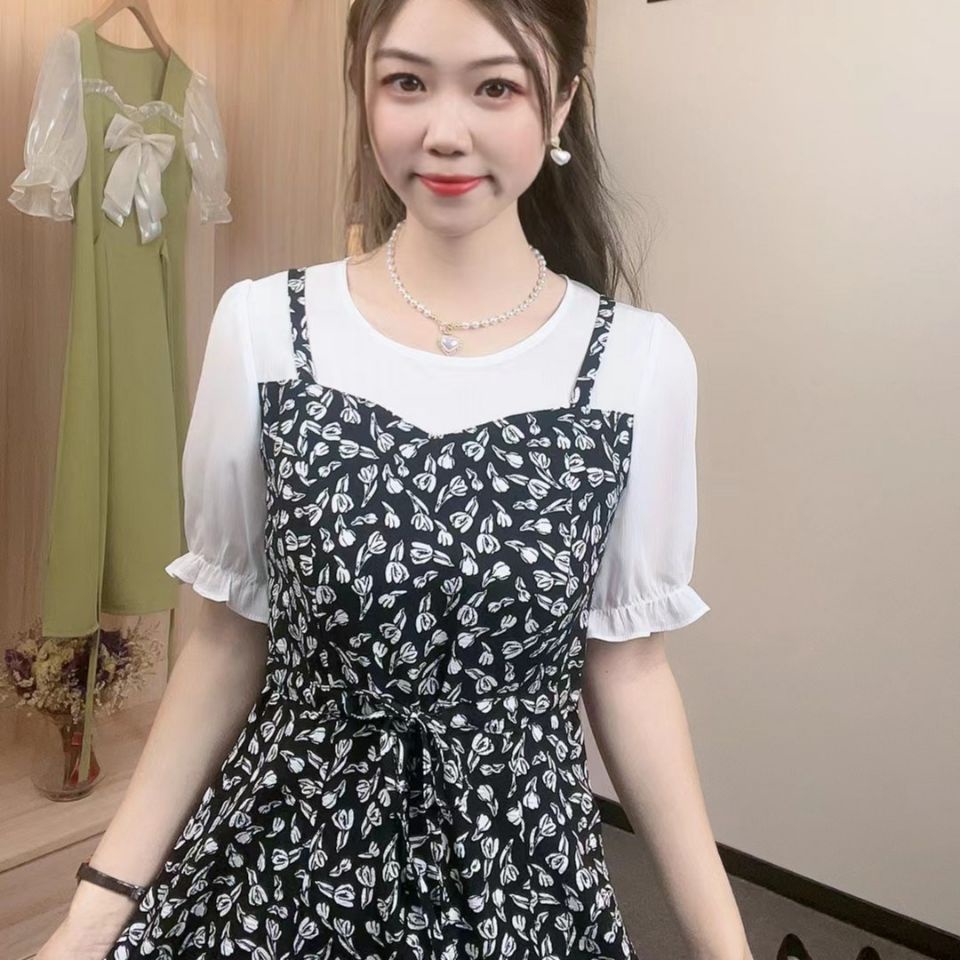 Đầm Chữ A Giả Hai Mảnh Dáng Rộng Tay Ngắn In Hoa Thời Trang Mùa Hè Hàng Mới 2023