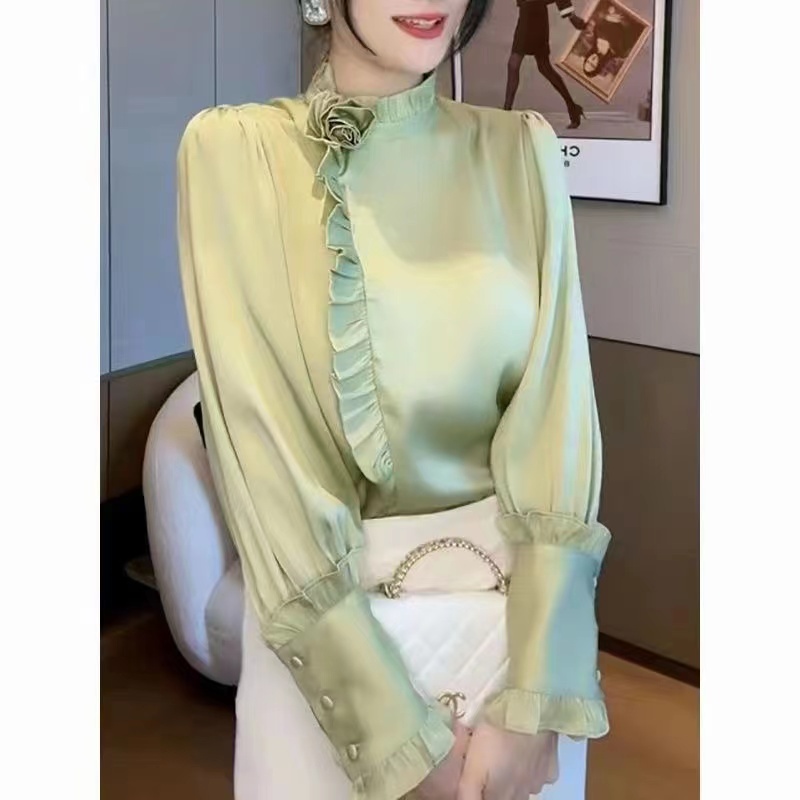Áo Kiểu Tay Dài Cổ Đứng Dáng Rộng Phong Cách retro Hàn Quốc Cho Nữ