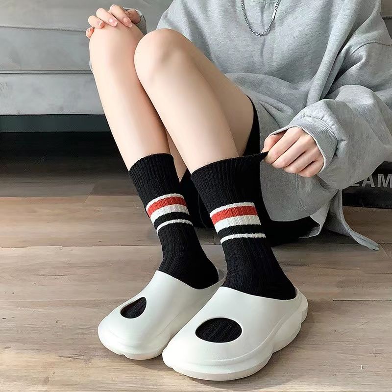 Bán Chạy Vớ Bốn Mùa Cổ Cao Vừa Họa Tiết Sọc Màu Nhuộm Đơn Giản Dễ Phối Đồ