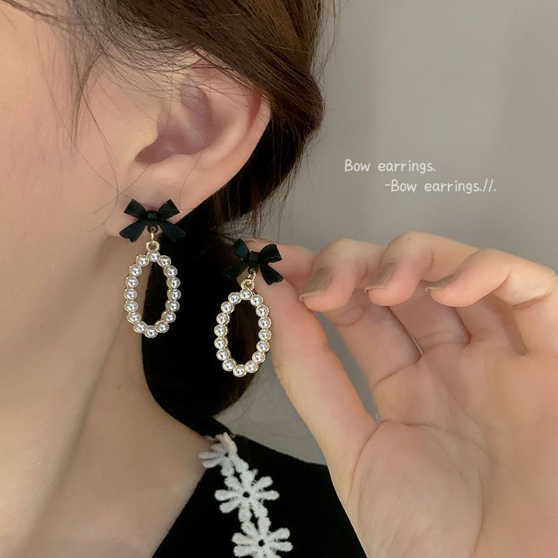 Xiaoxiangfeng Bông Tai Đa Năng Phong Cách Hepburn Màu Đen Cổ Điển Cho Nữ Sen