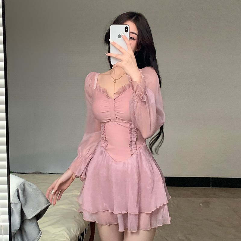 Áo Đầm Mỏng Che Bụng Một Mảnh Phong Cách Mới Mùa Hè 2023 Kích Thước Lớn Phong Cách ins Cho Nữ Sinh