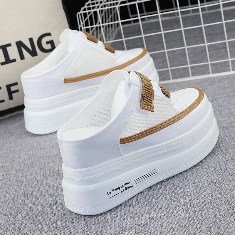 Dép Bít Mũi Tăng Chiều Cao Phối Lưới Thoáng Khí Thời Trang Mùa Hè 2023 Mới Cho Nữ