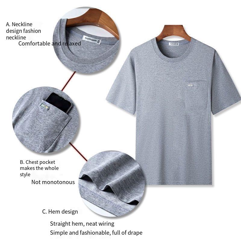 Áo phông ngắn tay nam trung niên và cao tuổi 100% cotton M-3XL áo thường ngày có túi rộng rãi