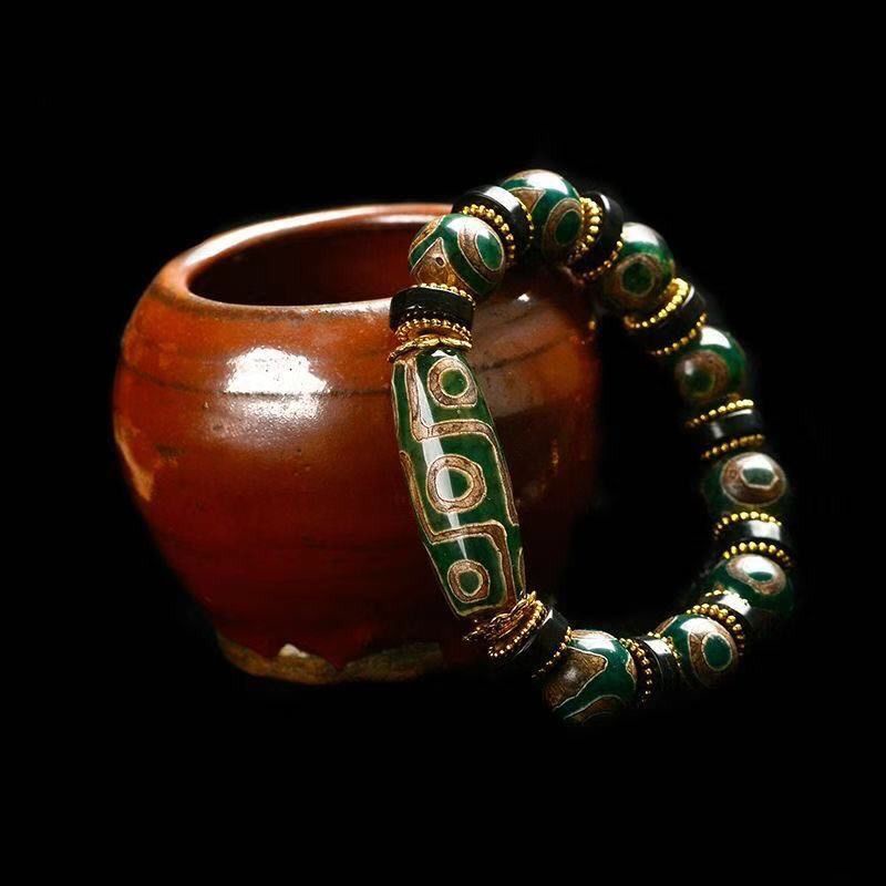Vòng Tay Đá Ngọc Bích Tự Nhiên Ba Mắt Phong Cách Tây Tạng Retro Tây Tạng Dzi Cho Nam Và Nữ 4.25