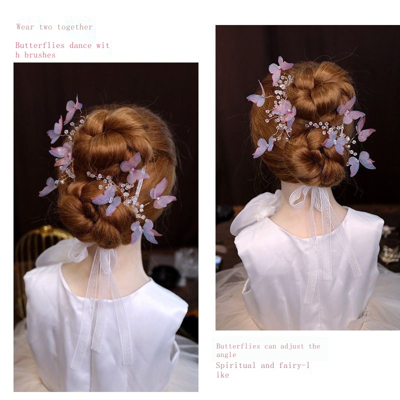 Vòng Đeo Tay Cô Dâu Đính Pha Lê Hình Hoa Bướm Màu Hồng / Xanh Dương Lấp Lánh