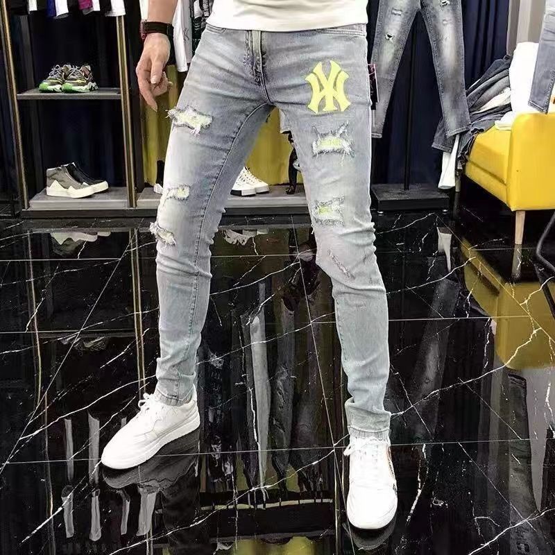 Quần Jeans Dài Phối Vết Rách Thời Trang Dành Cho Nam