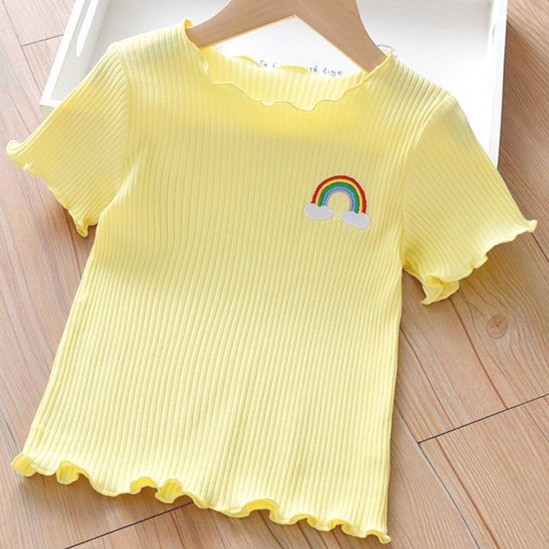 Bé Gái Tay Ngắn Thời Trang Hàn Quốc Màu Trơn Cotton Thoáng Khí Mùa Hè Áo Thun Công Chúa 1-9 Tuổi