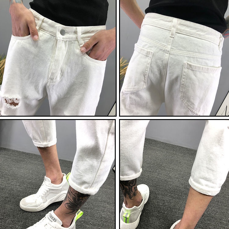 Quần jeans Lửng Rách Gối Thời Trang Dành Cho Nam