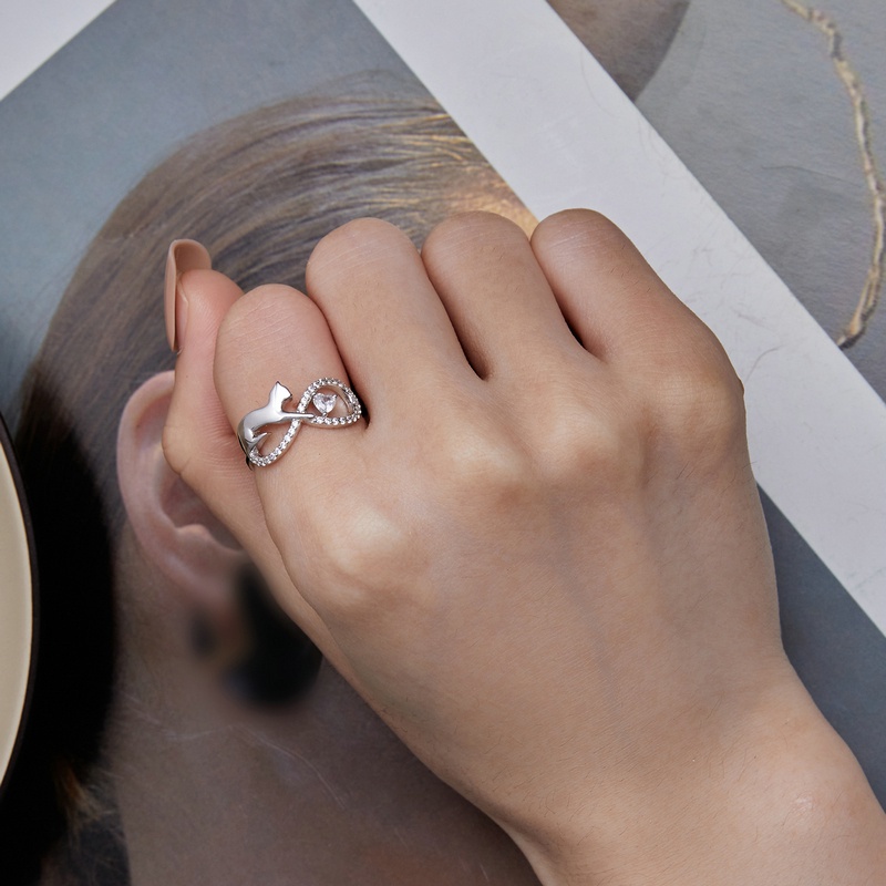 BAMOER Nhẫn Bạc 925 HìNh MèO Và Vô Hạn ThờI Trang Cho Nữ SCR918