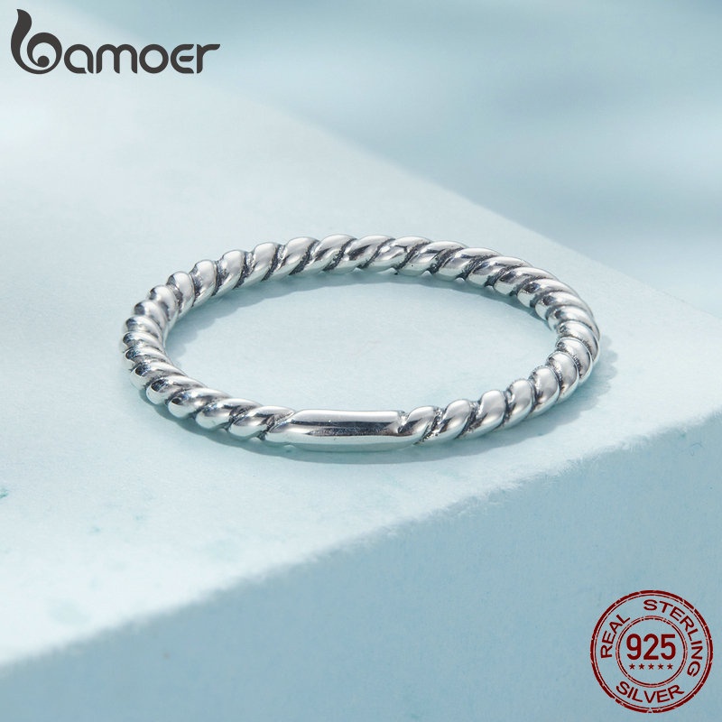 BAMOER Nhẫn bạc 925 KiểU DáNg Đơn GiảN ThờI Trang