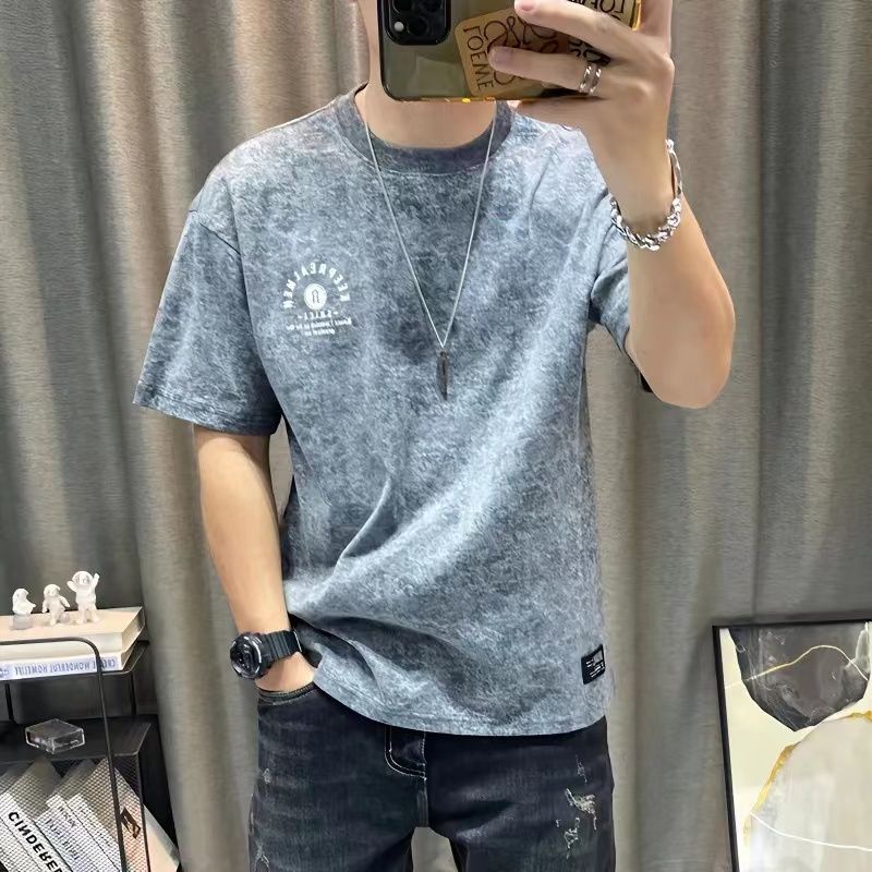 Áo Thun Cổ Tròn Họa Tiết Màu Nhuộm Phong Cách Hàn Quốc Thời Trang Mùa Hè Cho Nam